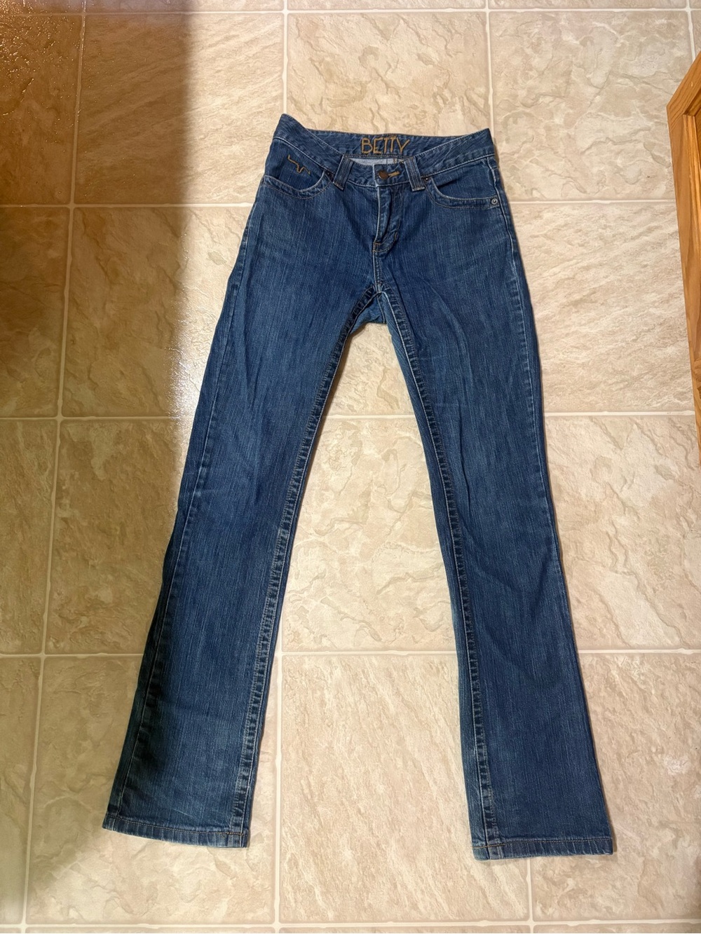 Kimes Ranch Straight Leg Jeans in Dark Blue with Gold Stitching - Picture 3 of 6